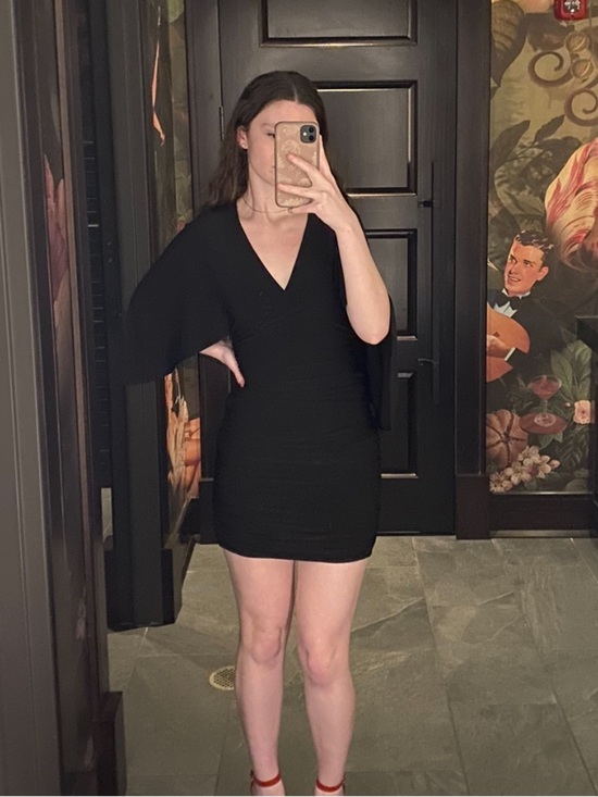 White House Black Market Dresses & Skirts - White House Black Market Black V-Neck Mini Dress with Batwing Sleeves
